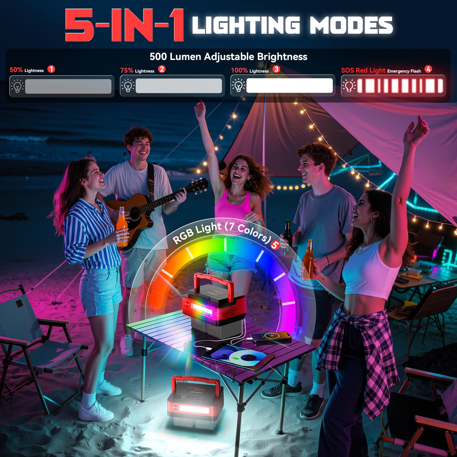 LIVOWALNY 7-color-rgb-light adds ambience and visibility for camping