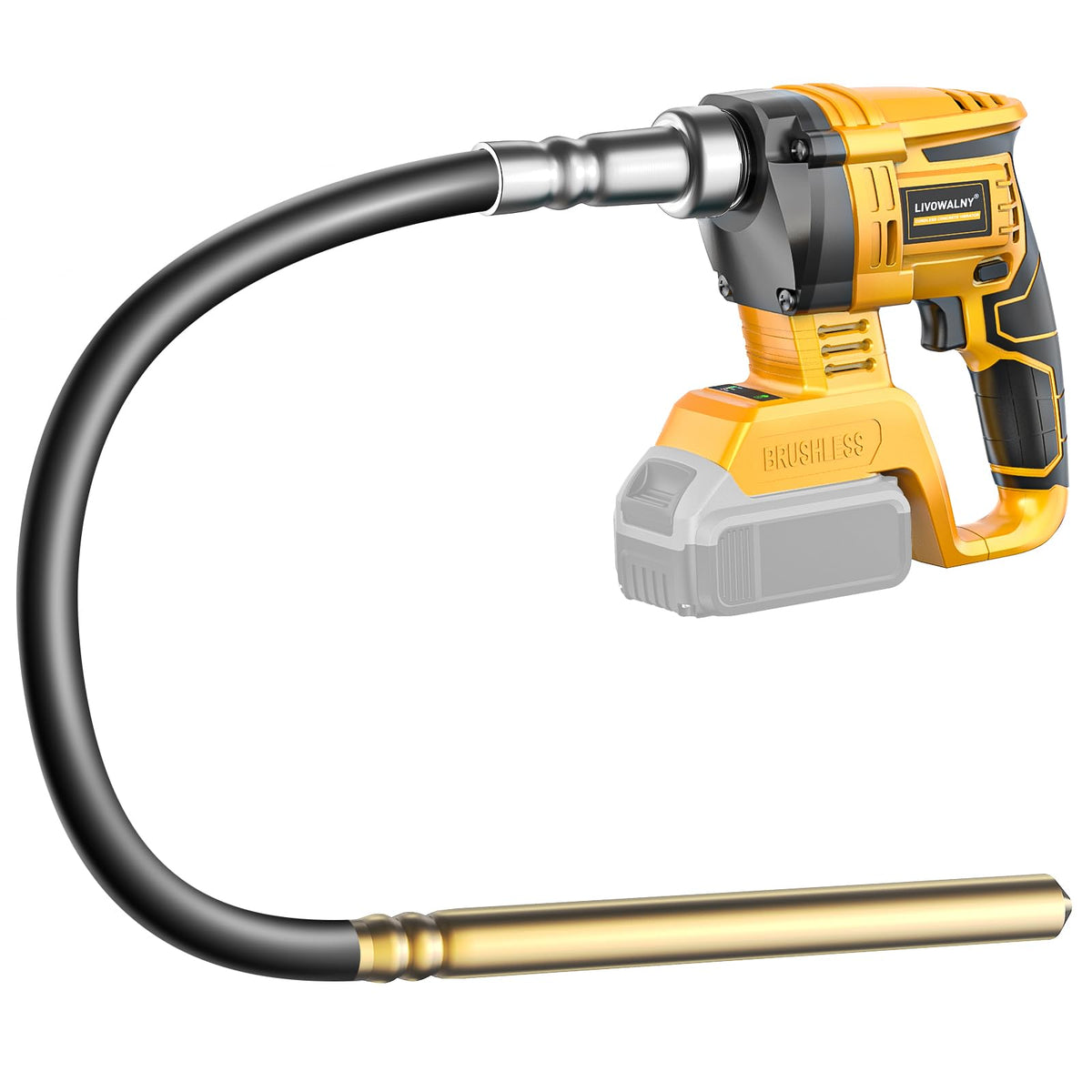 LIVOWALNY concrete vibrator with a 600W copper motor for efficient air bubble removal.