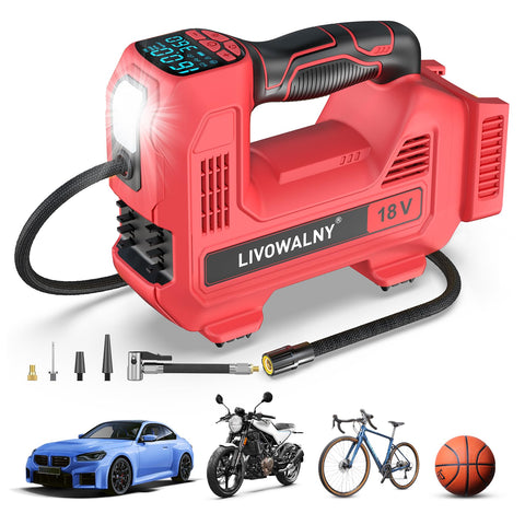 LIVOWALNY cordless tire inflator shows a compact form for on-the-go inflation.