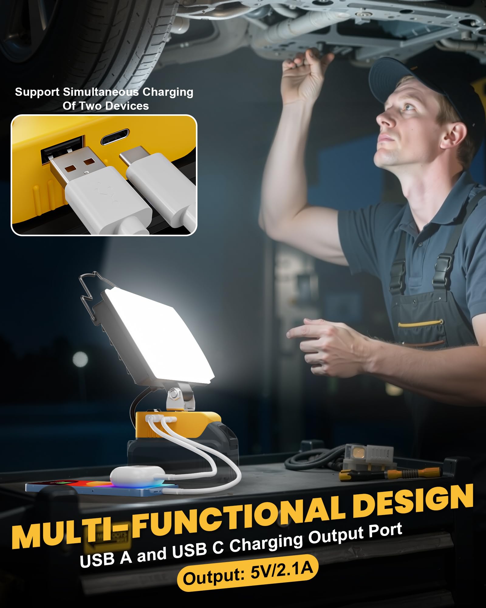 LIVOWALNY dewalt-compatible 100W LED light compact and portable for carry