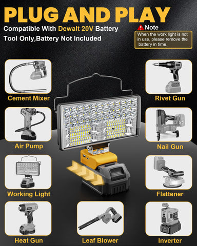 LIVOWALNY dewalt-compatible 100W LED light illuminated for broad coverage
