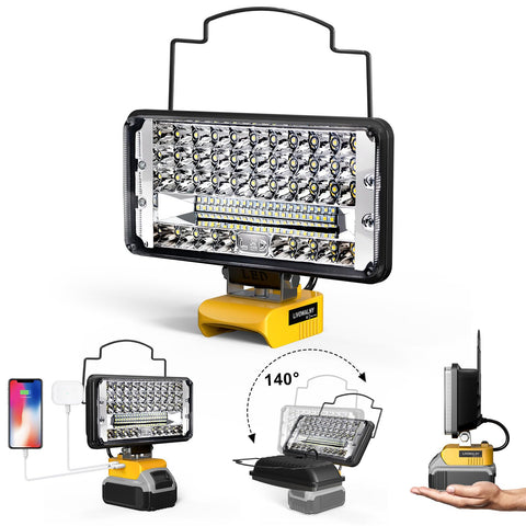 LIVOWALNY dewalt-compatible 100W LED work light front view for high-visibility job sites