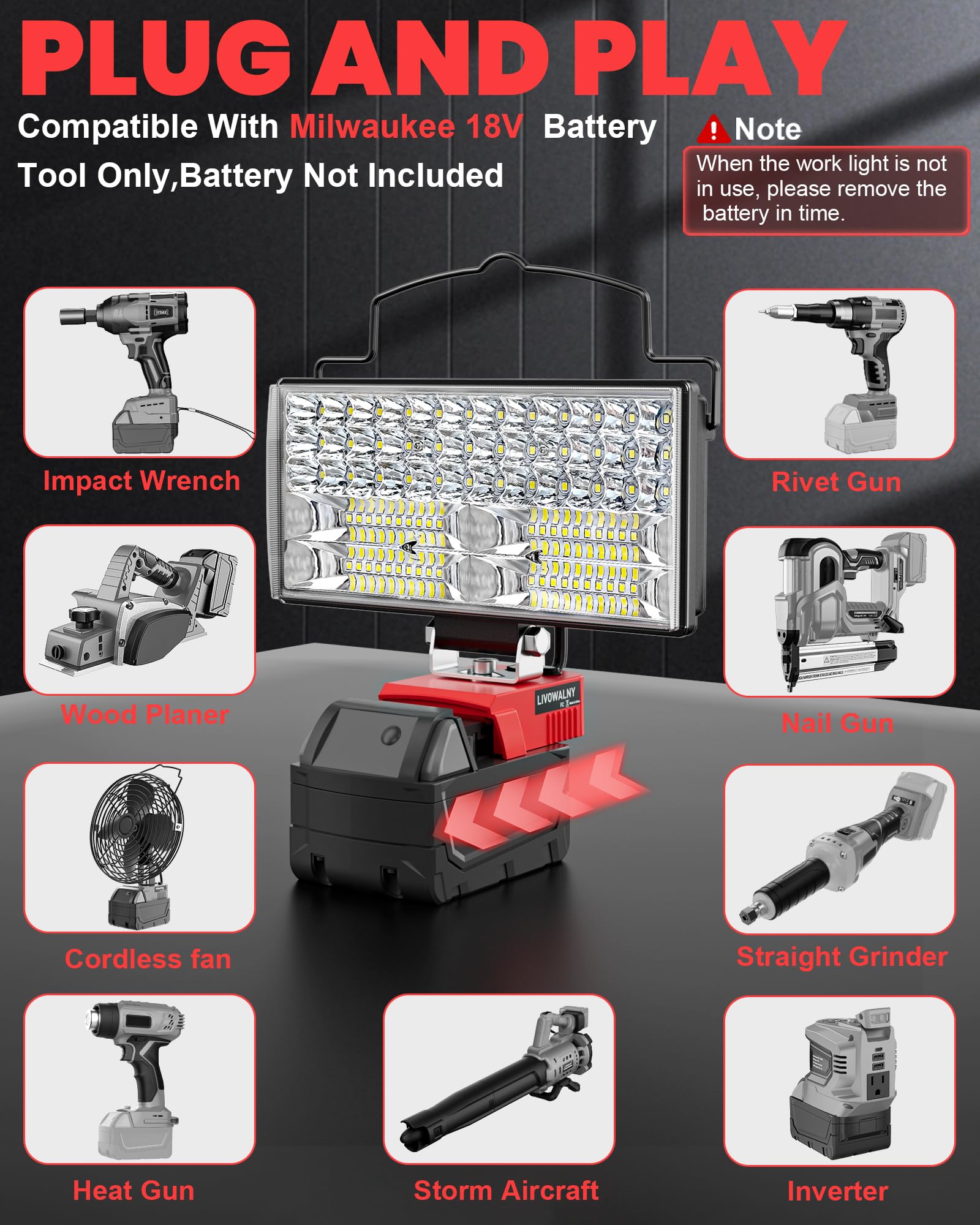 LIVOWALNY LED work light 140° pivot head for flexible positioning