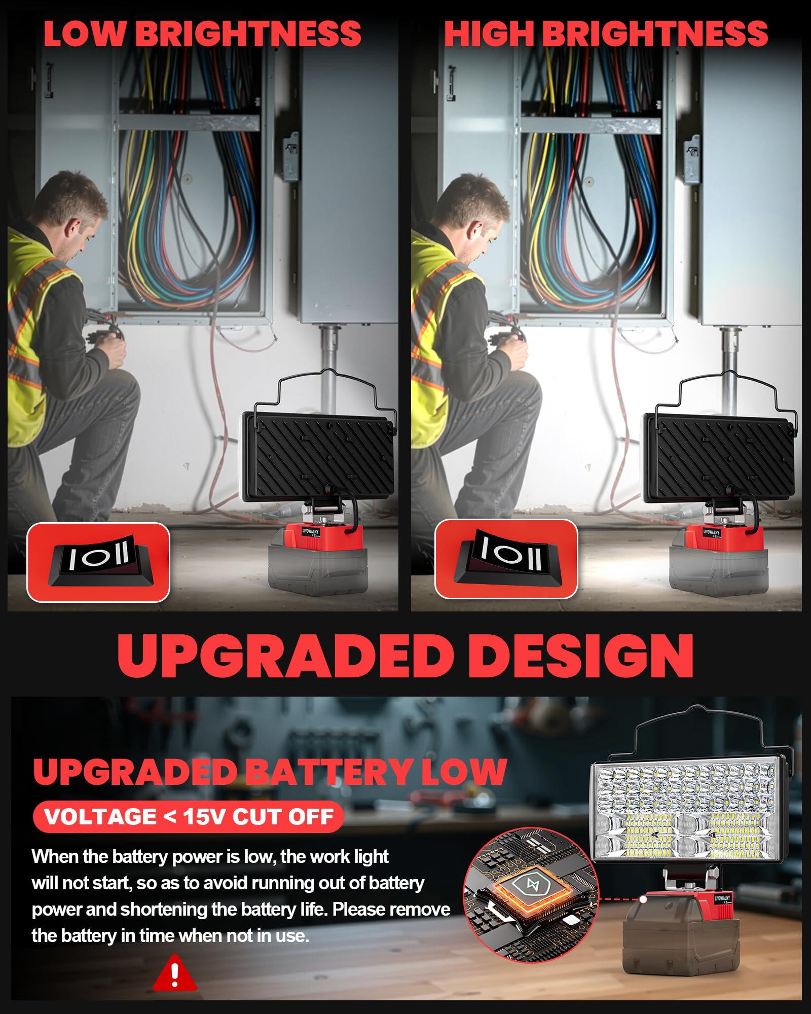 LIVOWALNY LED work light hook design for hands-free use