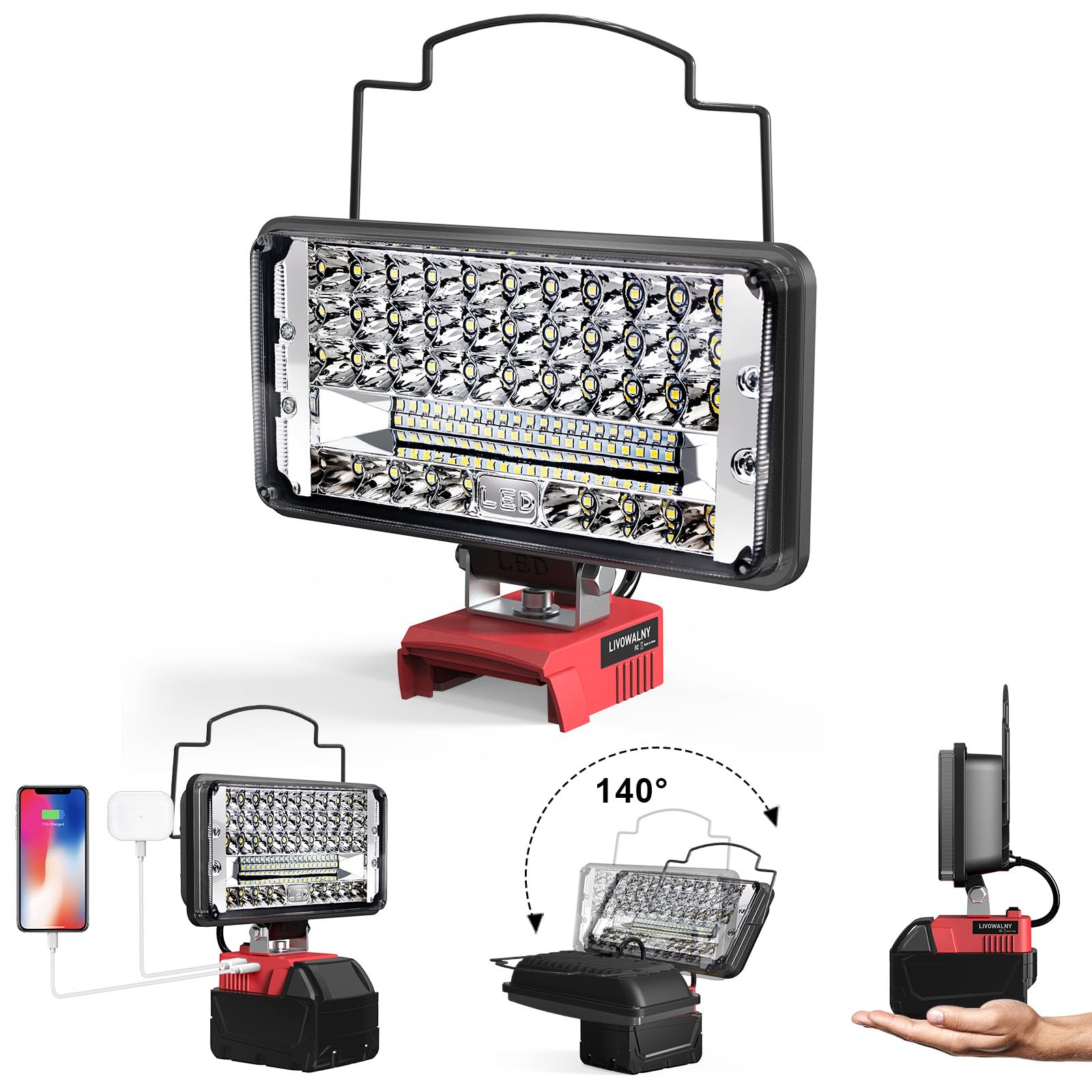 LIVOWALNY LED work light milwaukee compatibility close-up highlighting reliable beam