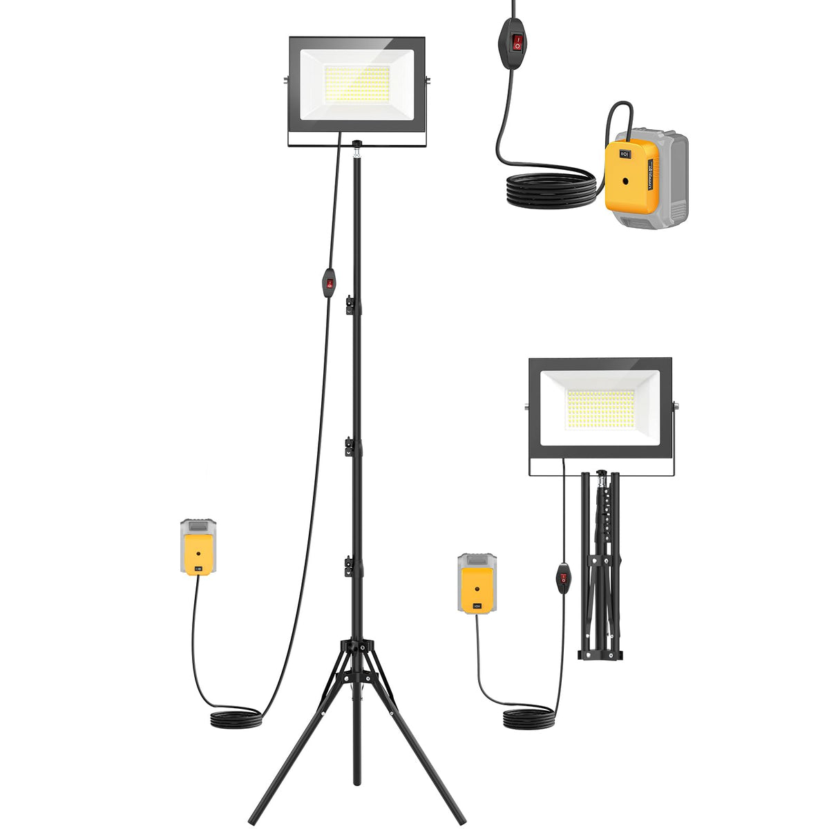 LIVOWALNY LED work light on stand with 360° rotation for precise coverage.