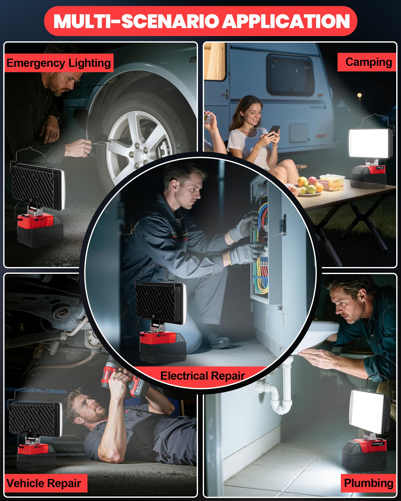 LIVOWALNY LED work light versatile use: workshop, camping, emergency
