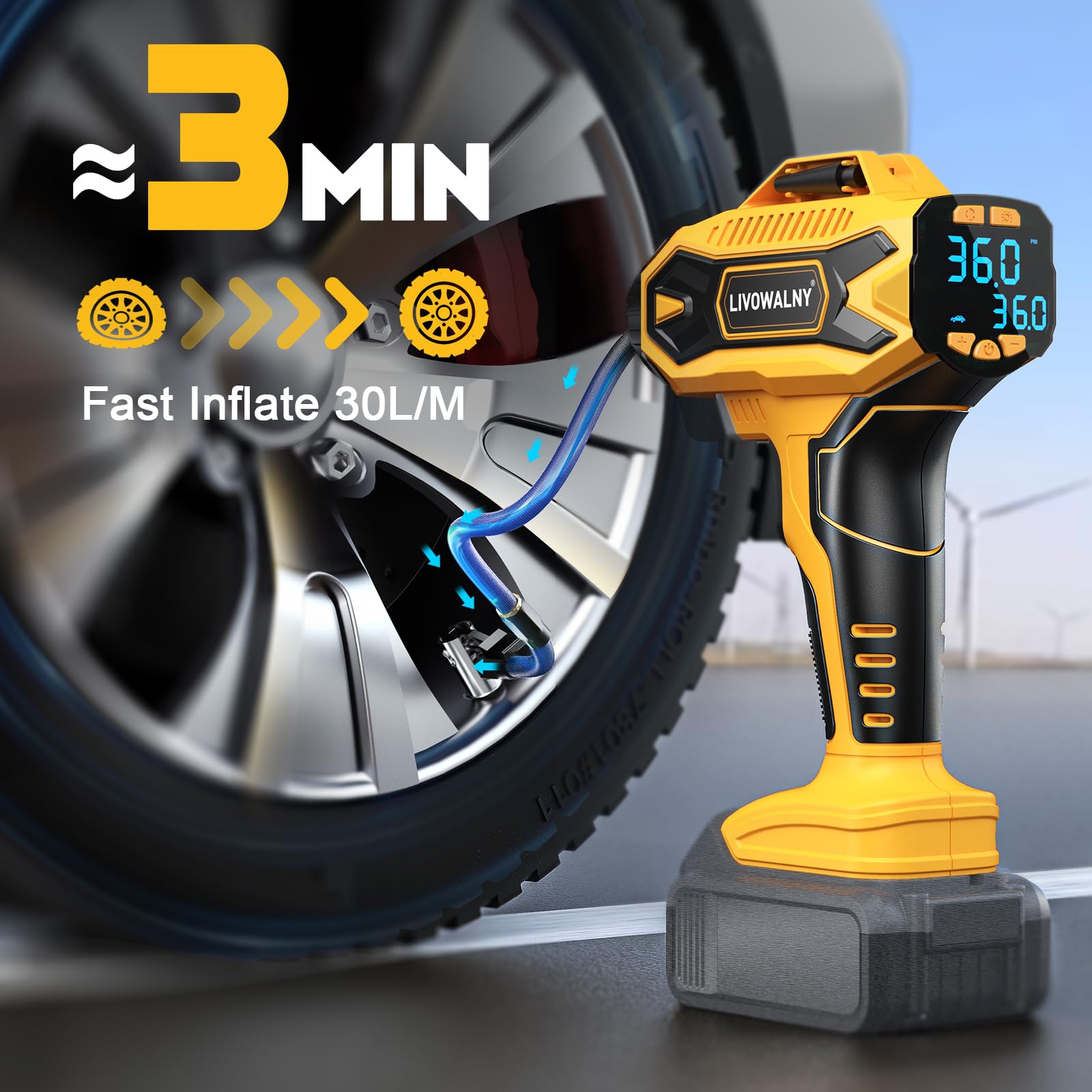 LIVOWALNY rapid-inflation feature delivers up to 30 L/min performance.