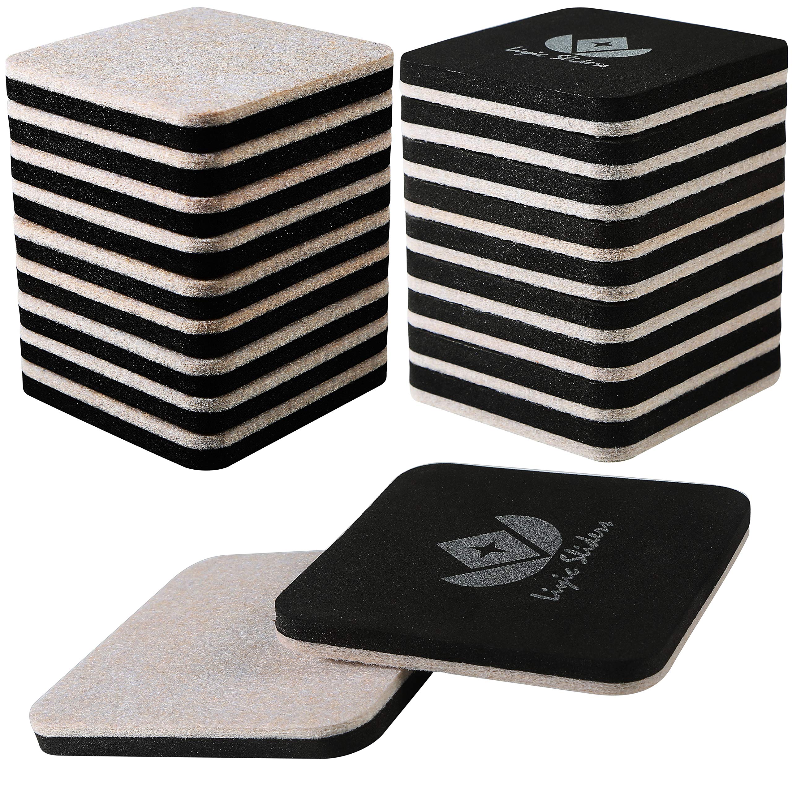Liyic 20-pack 3in square felt sliders under furniture legs protect wood floors during moves.