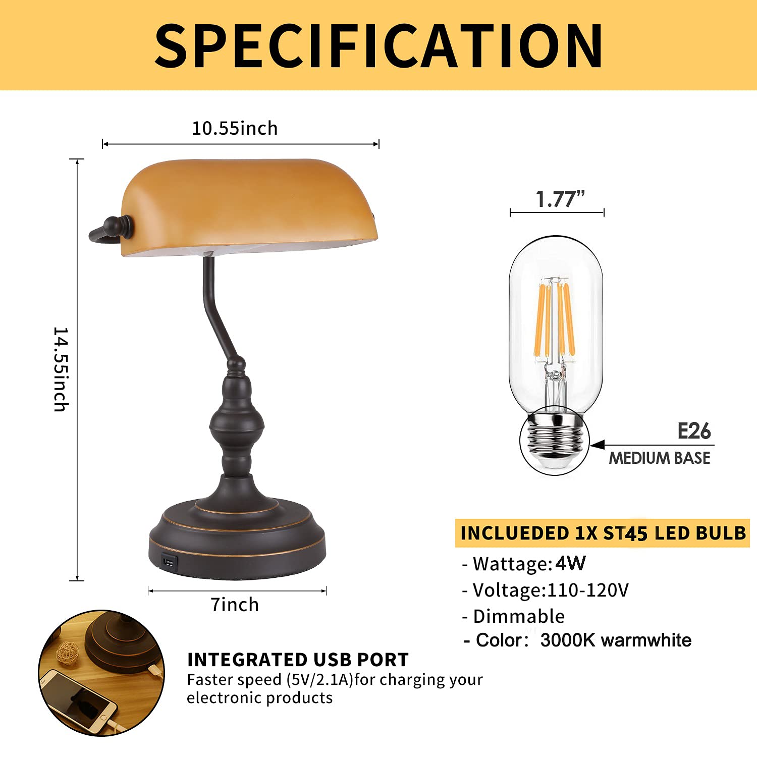 Liylan Banker lamp 3-way dimming offers flexible brightness levels.