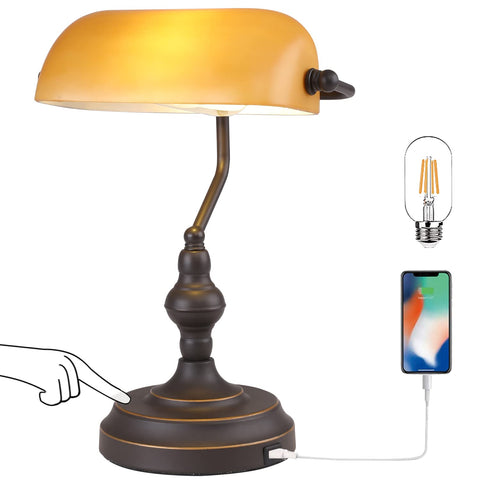 Liylan Banker lamp base in oil rubbed bronze adds vintage desk charm.