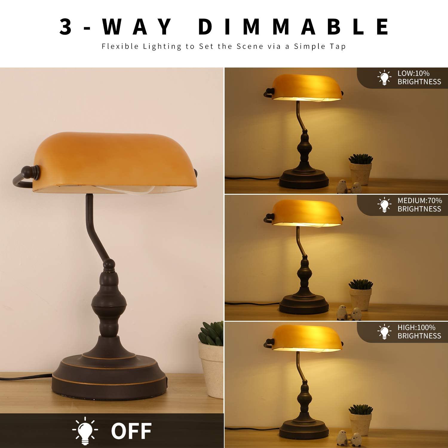 Liylan Banker lamp shade with amber glass delivers warm, nostalgic glow.