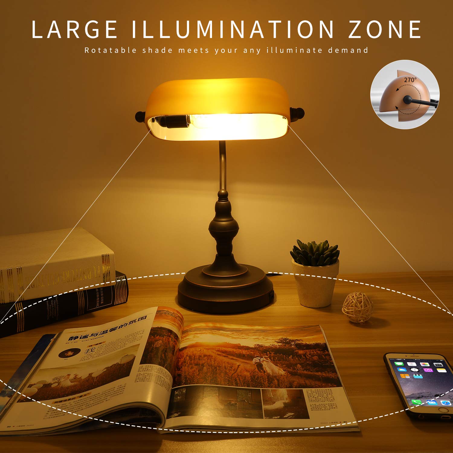 Liylan Banker lamp USB port enables convenient charging for devices.