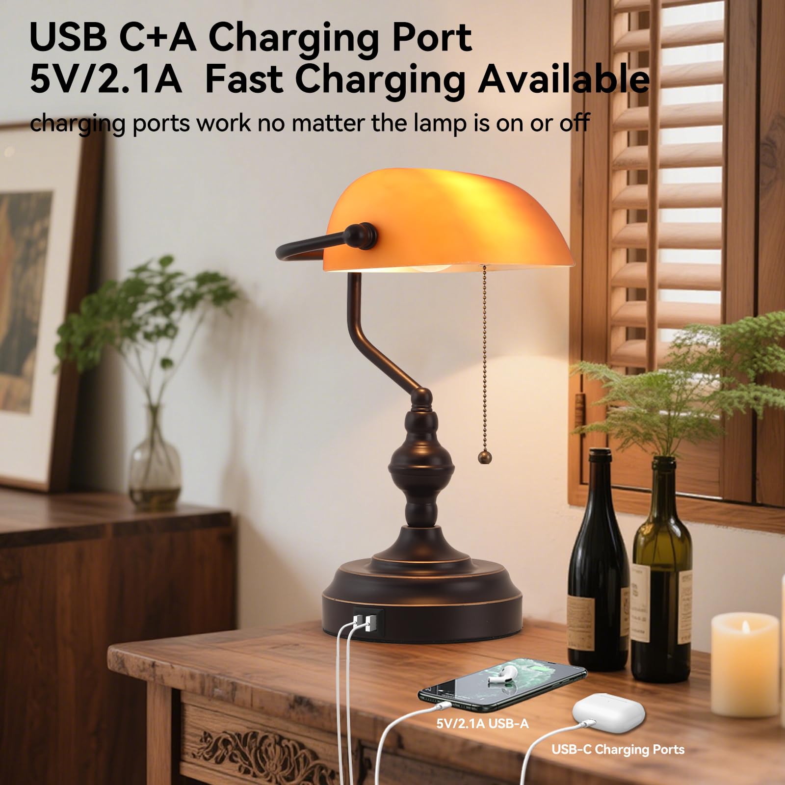 Liylan Bankers Desk Lamp bronze finish adds vintage charm to any desk.