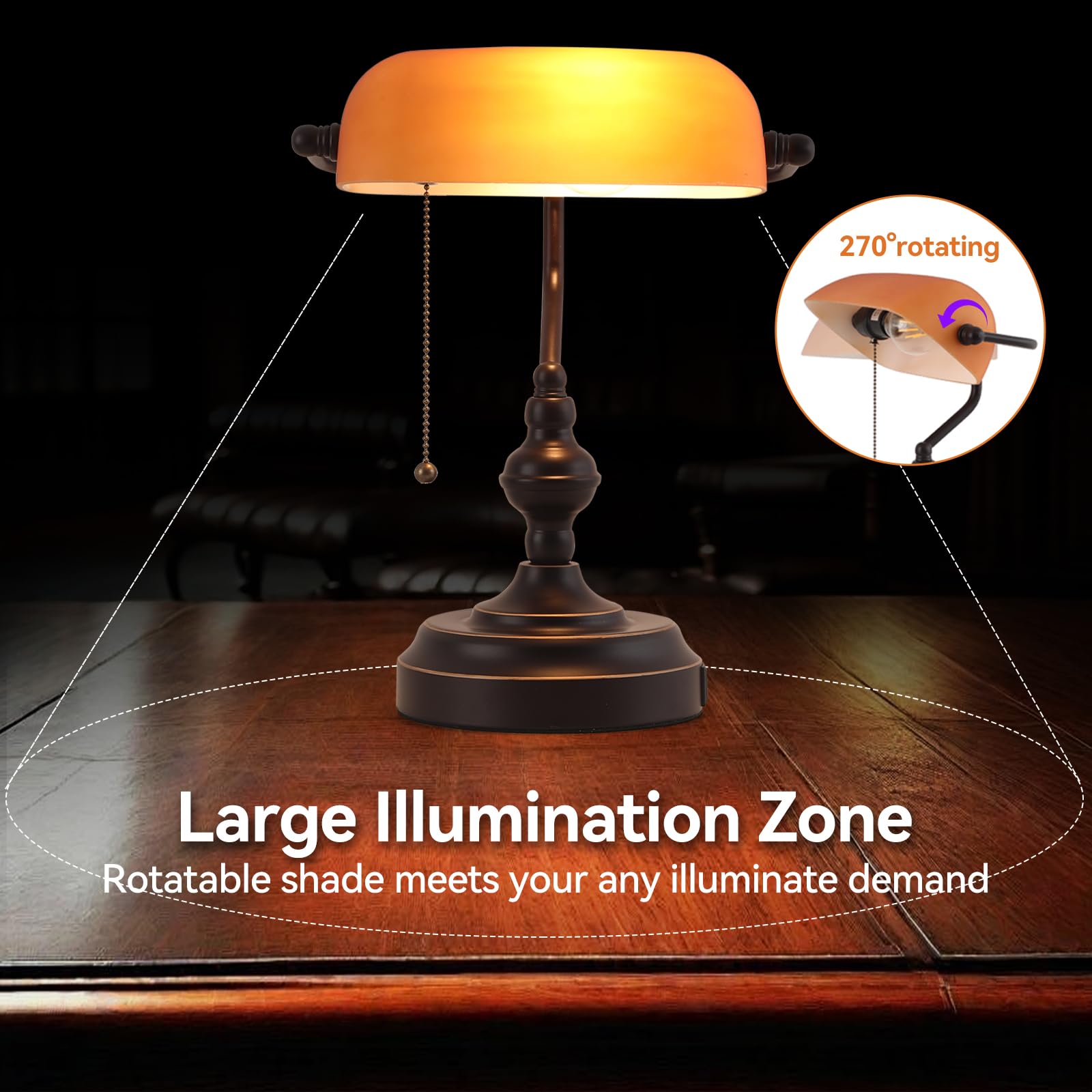 Liylan Bankers Desk Lamp USB A port for quick device charging.