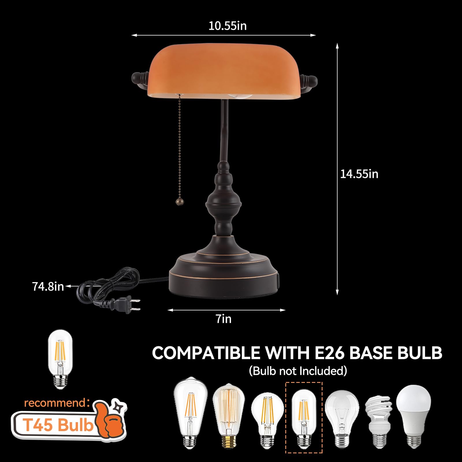Liylan Bankers Desk Lamp USB-C port for fast charging on the go.