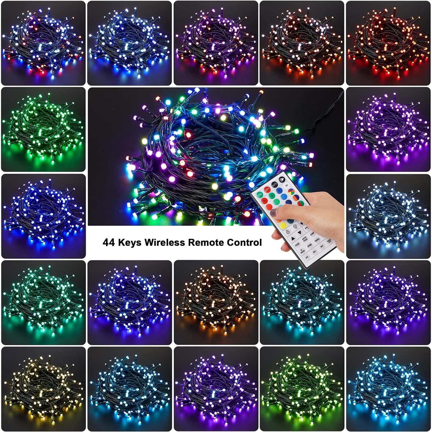 LJLNION 300 LED RGB string lights offer color-changing options for holidays