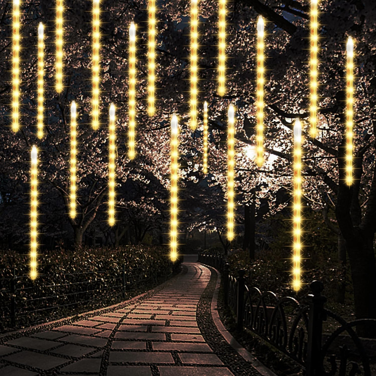 LJLNION meteor shower icicles 24 tubes brighten outdoor decor with a dynamic light drop effect