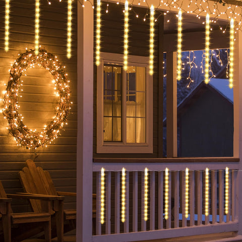LJLNION warm white LED snow fall creates cozy exterior ambiance