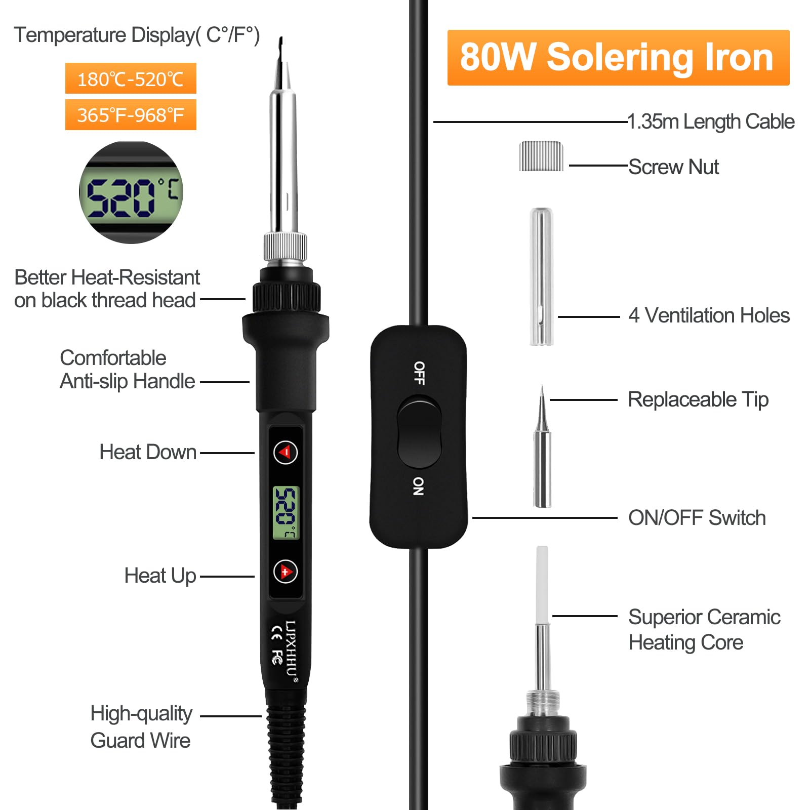 LJPXHHU soldering iron demonstrates rapid 15 second heat-up capability.