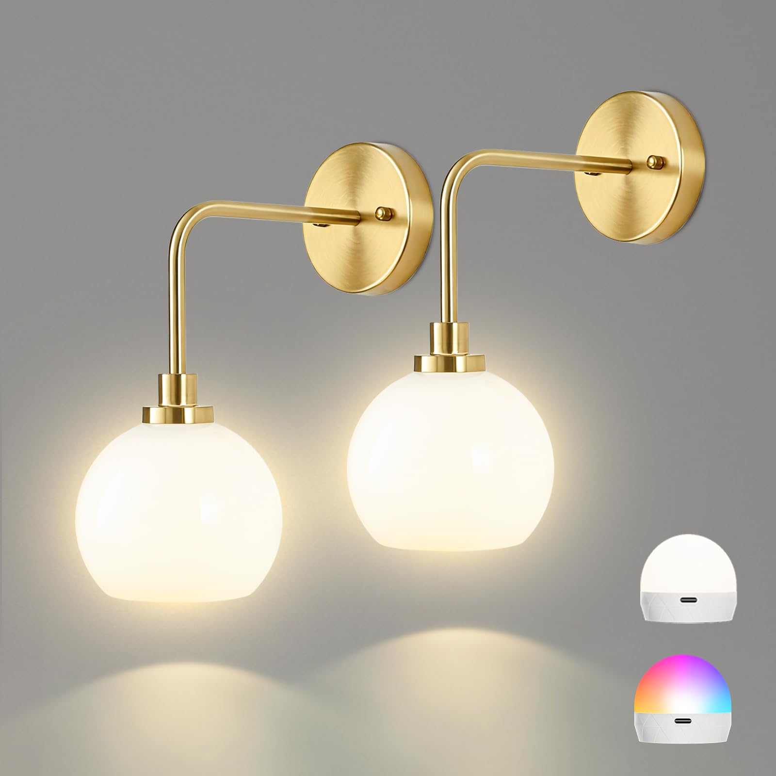 L.JUJAM battery wall sconce with gold shade close-up showing elegant ambient lighting