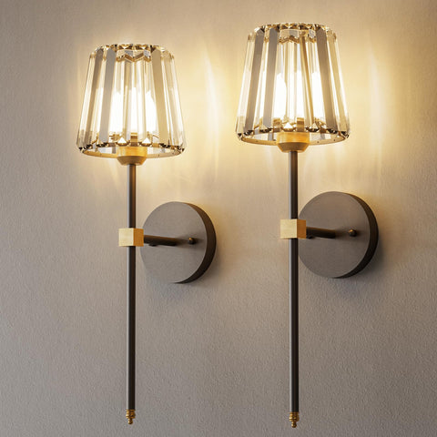L.JUJAM crystal battery wall sconce with black-gold finish for modern decor