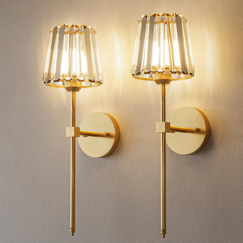 L.JUJAM crystal gold wall sconce with remote for easy dimming