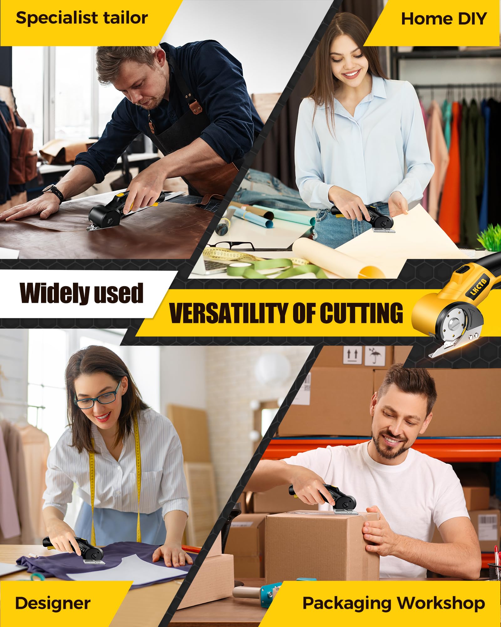LKCTB cordless cutter in action cutting fabric and carpet.