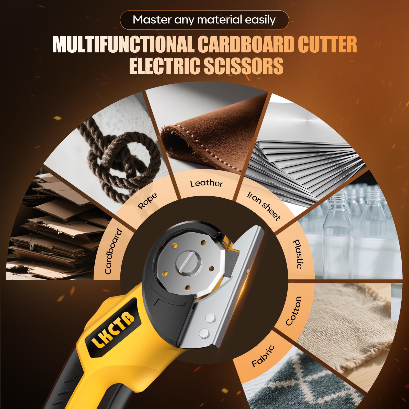 LKCTB Electric Scissors cut 6mm cardboard and leather with control.