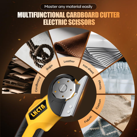 LKCTB Electric Scissors cut 6mm cardboard and leather with control.