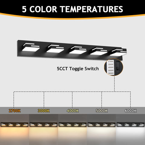 LKHF vanity light with 5CCT dimmable settings for mood and task lighting