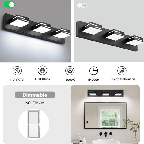 LKHF vanity light with dimmable control for adjustable brightness.