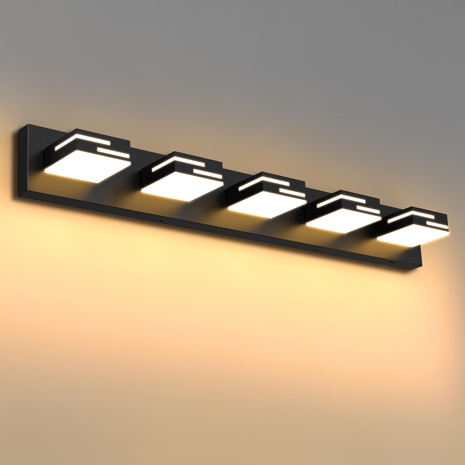 LKHF LED vanity light with five heads over mirror for even illumination