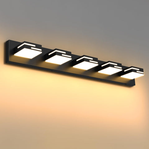 LKHF LED vanity light with five heads over mirror for even illumination