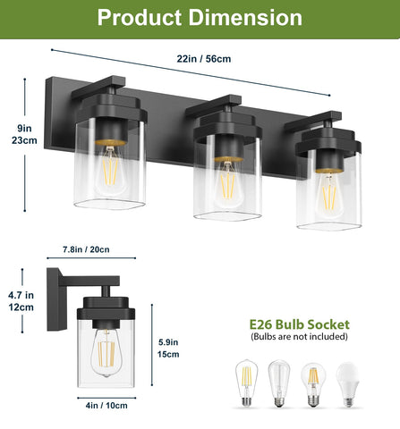 LKHF vanity light with square clear glass shades for modern, crisp lighting.