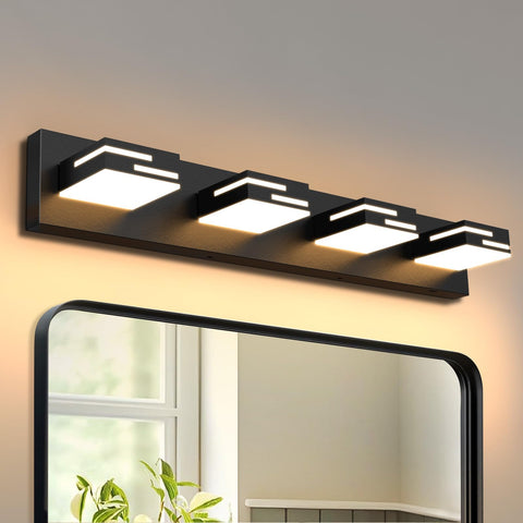 LKHF vanity light with 4-light layout and 5CCT for customizable brightness over mirror.