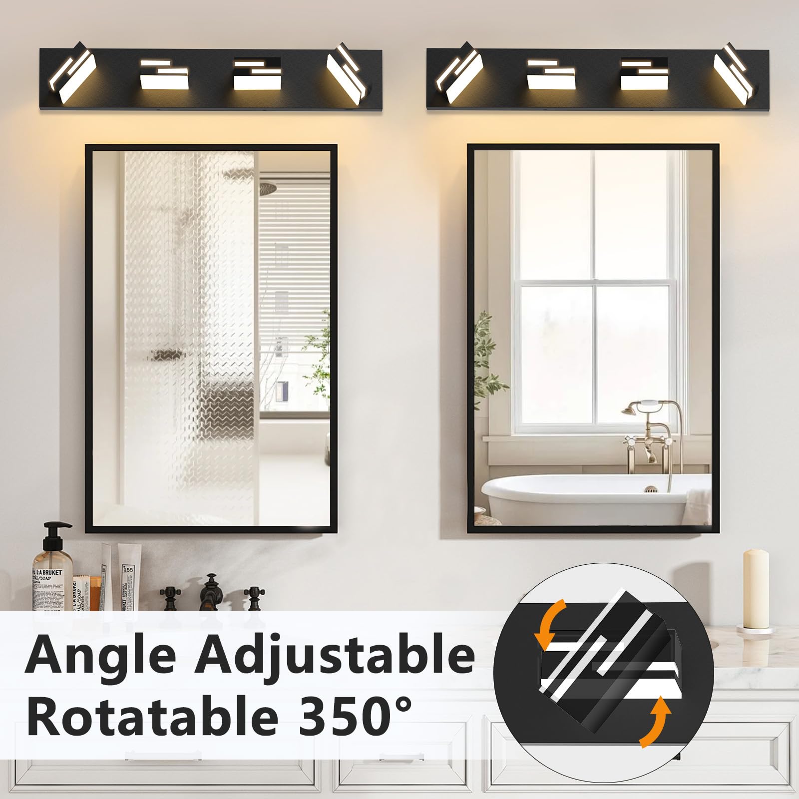 LKHF LED vanity light offers warm to cool tones across 2700K–6000K range.