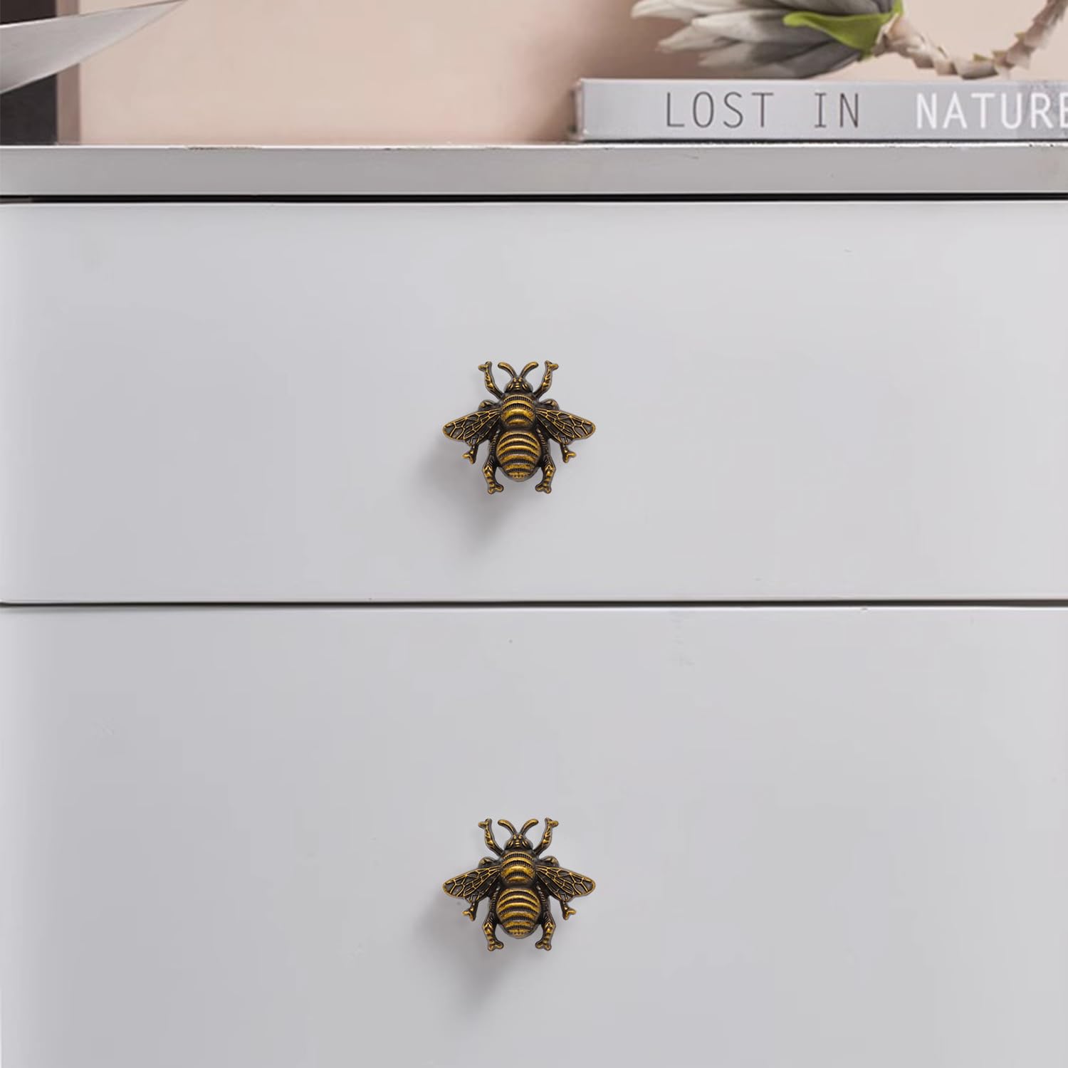 Bee knob on dresser creates whimsical focal point.
