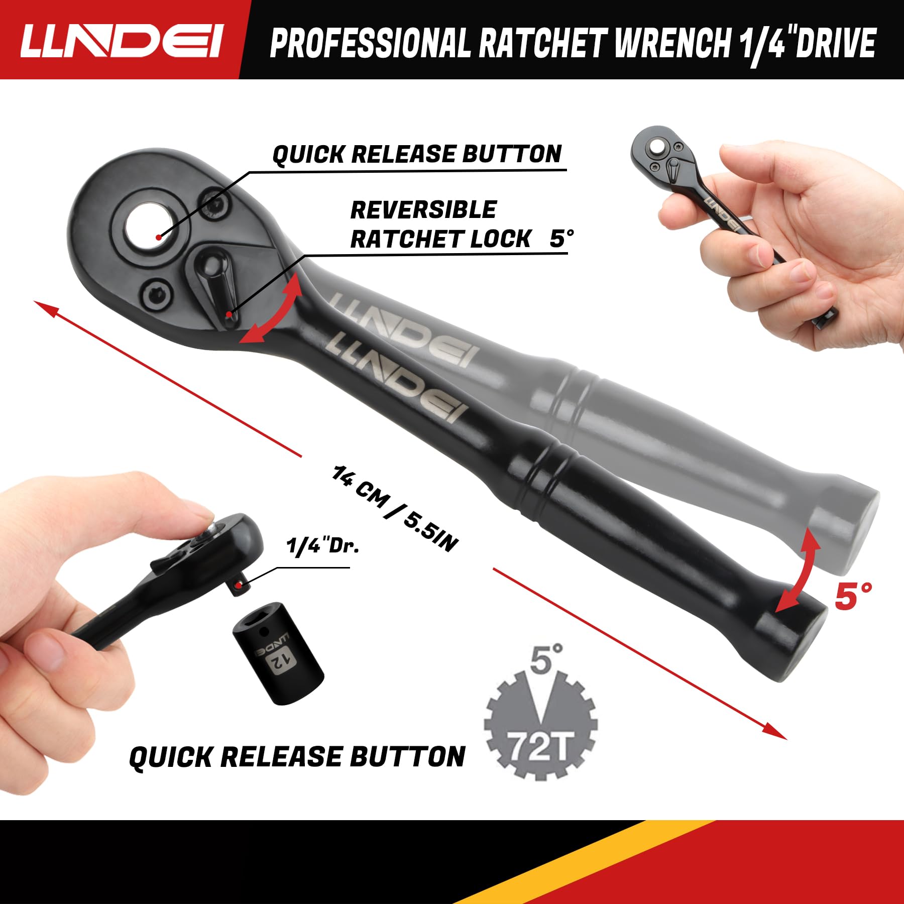 LLNDEI 1/4-inch drill adapter for rapid bit changes.