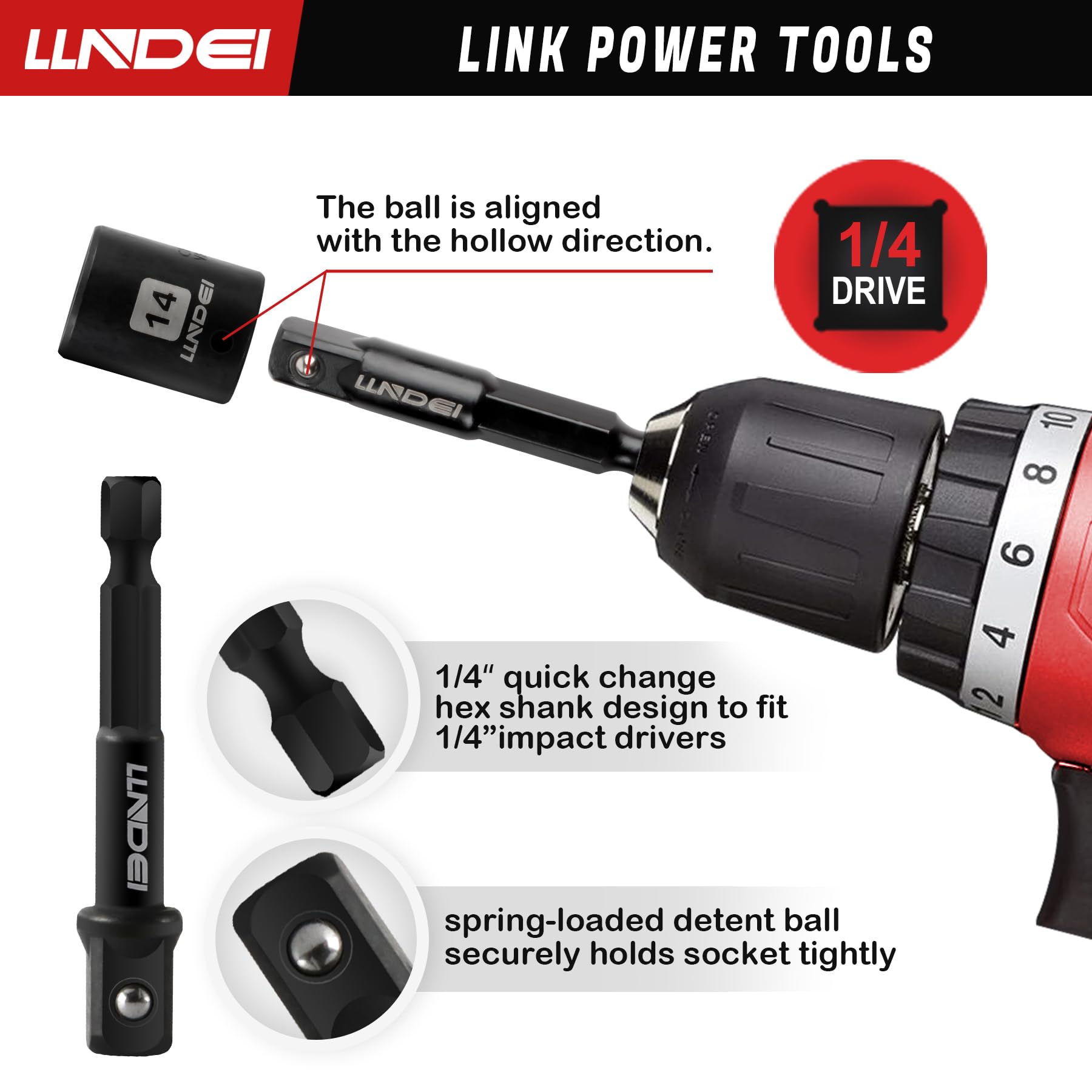 LLNDEI 1/4-inch universal joint for angled access in tight spots.