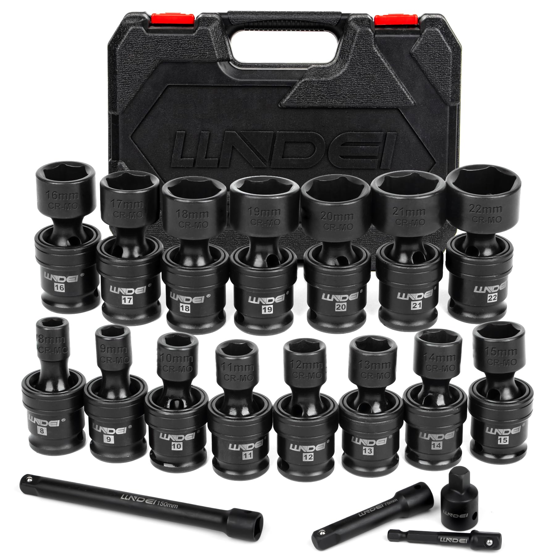 LLNDEI 3/8 drive universal socket set with compact organizer for storage