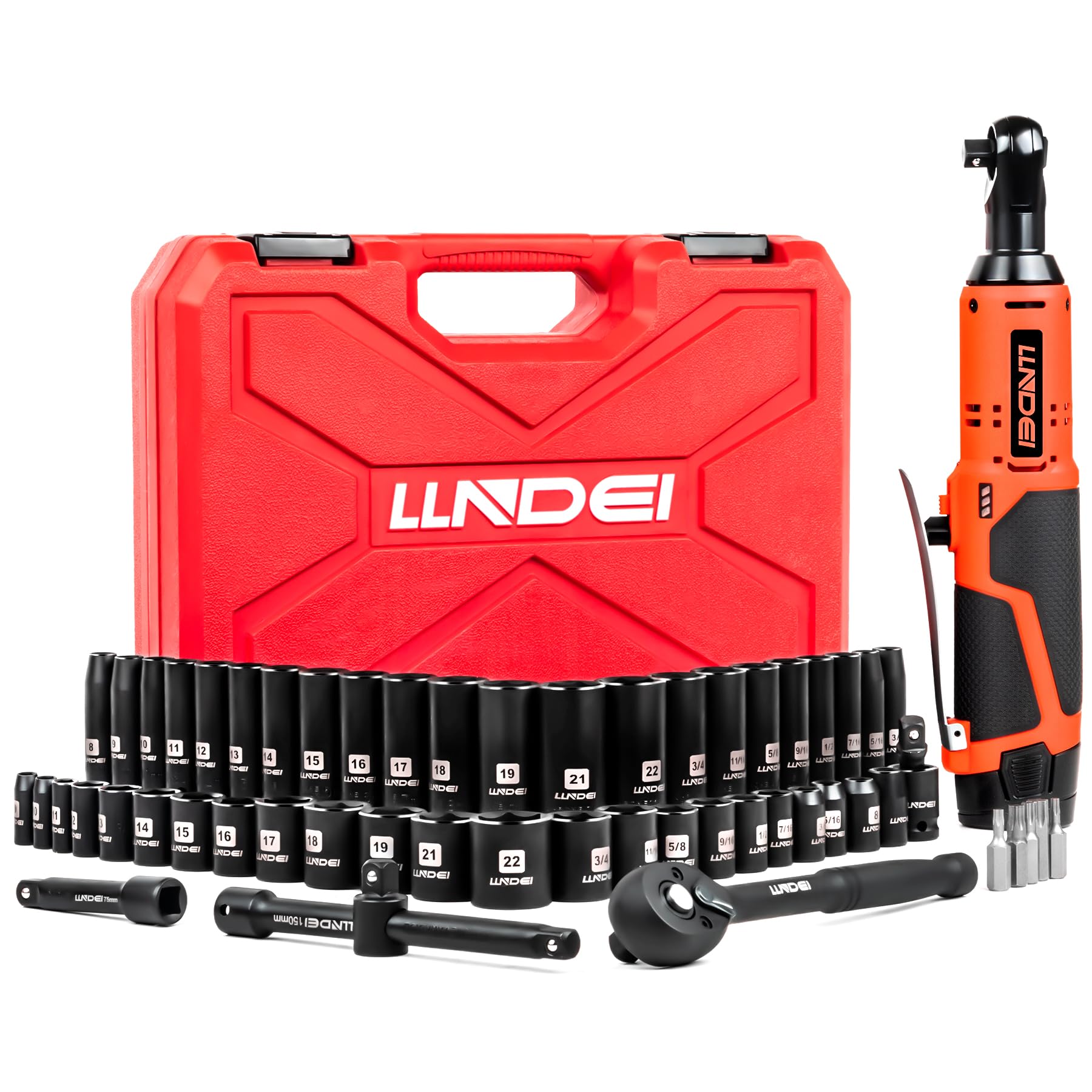 LLNDEI 3/8 ratchet wrench side view highlights ergonomic grip for comfortable use
