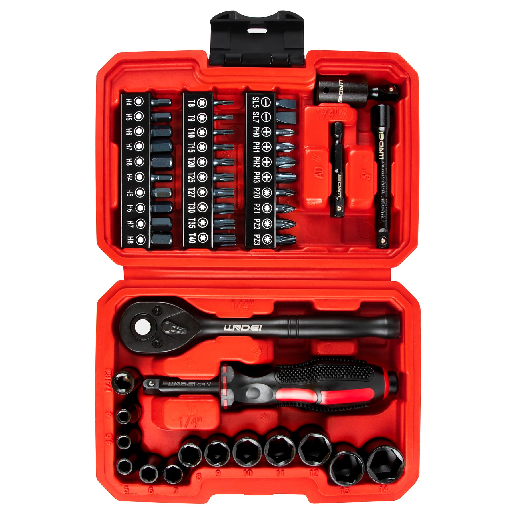 LLNDEI 48-piece mini socket set with 4-14mm sockets for tight-space projects.