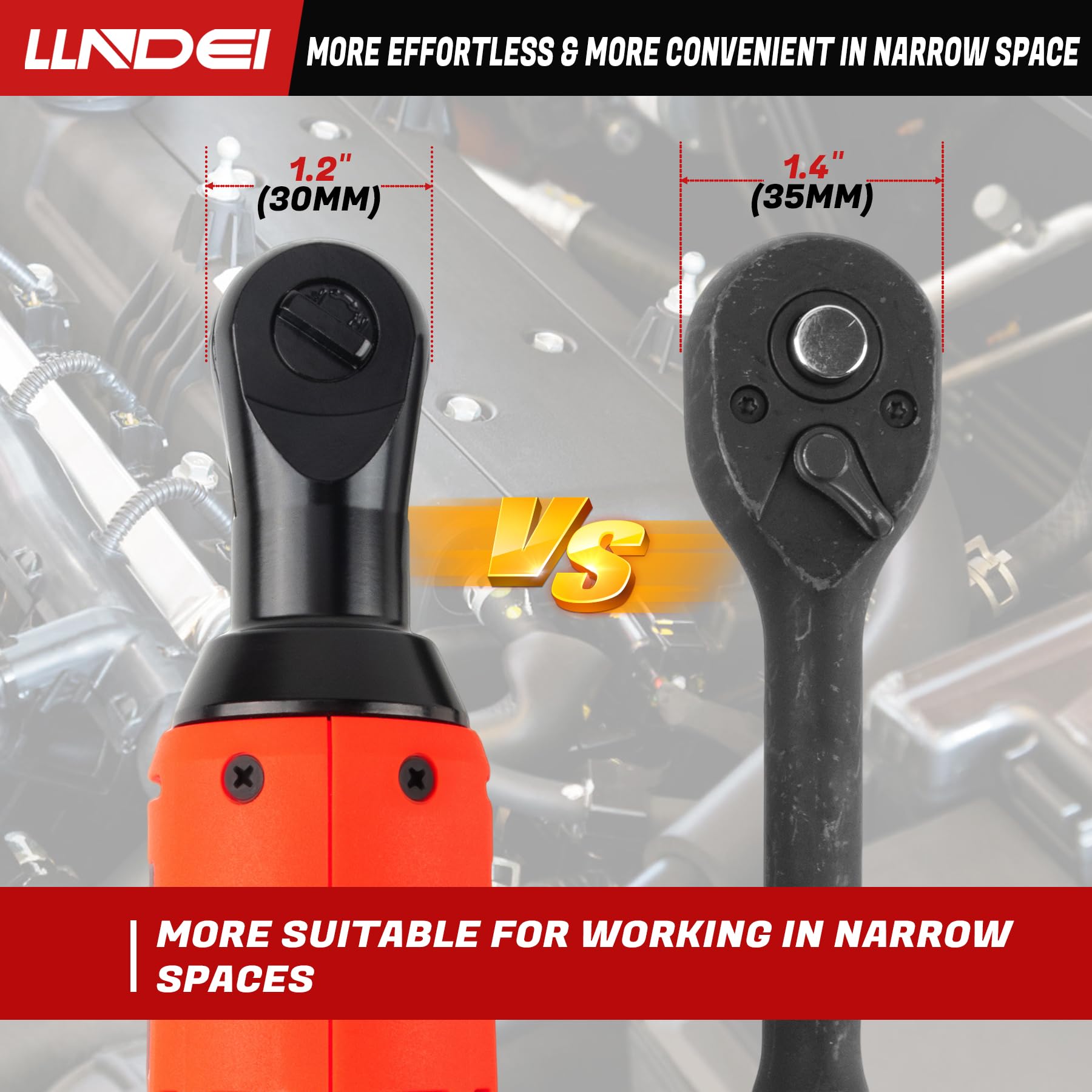 LLNDEI instant reverse switch close-up enables fast fastening in tight spaces