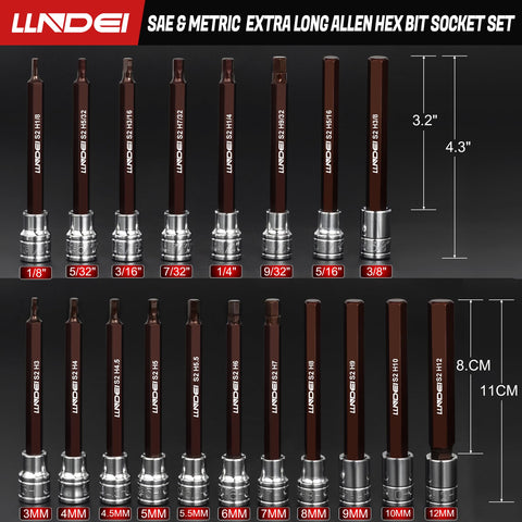 LLNDEI long SAE hex sockets 1/8–3/8 inch provide extended access