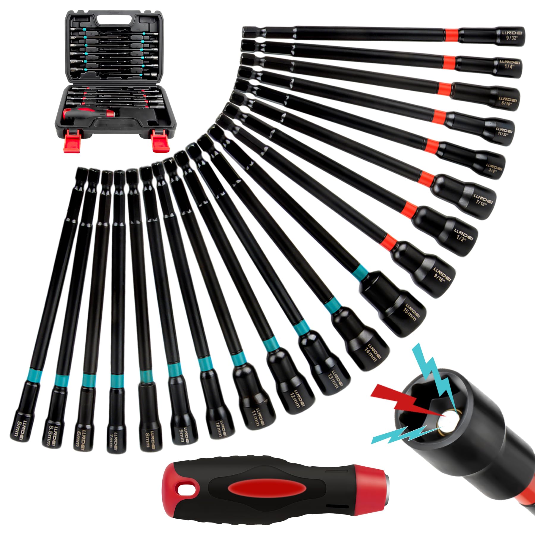 LLNDEI magnetic nut driver set case showing organized storage for easy transport.