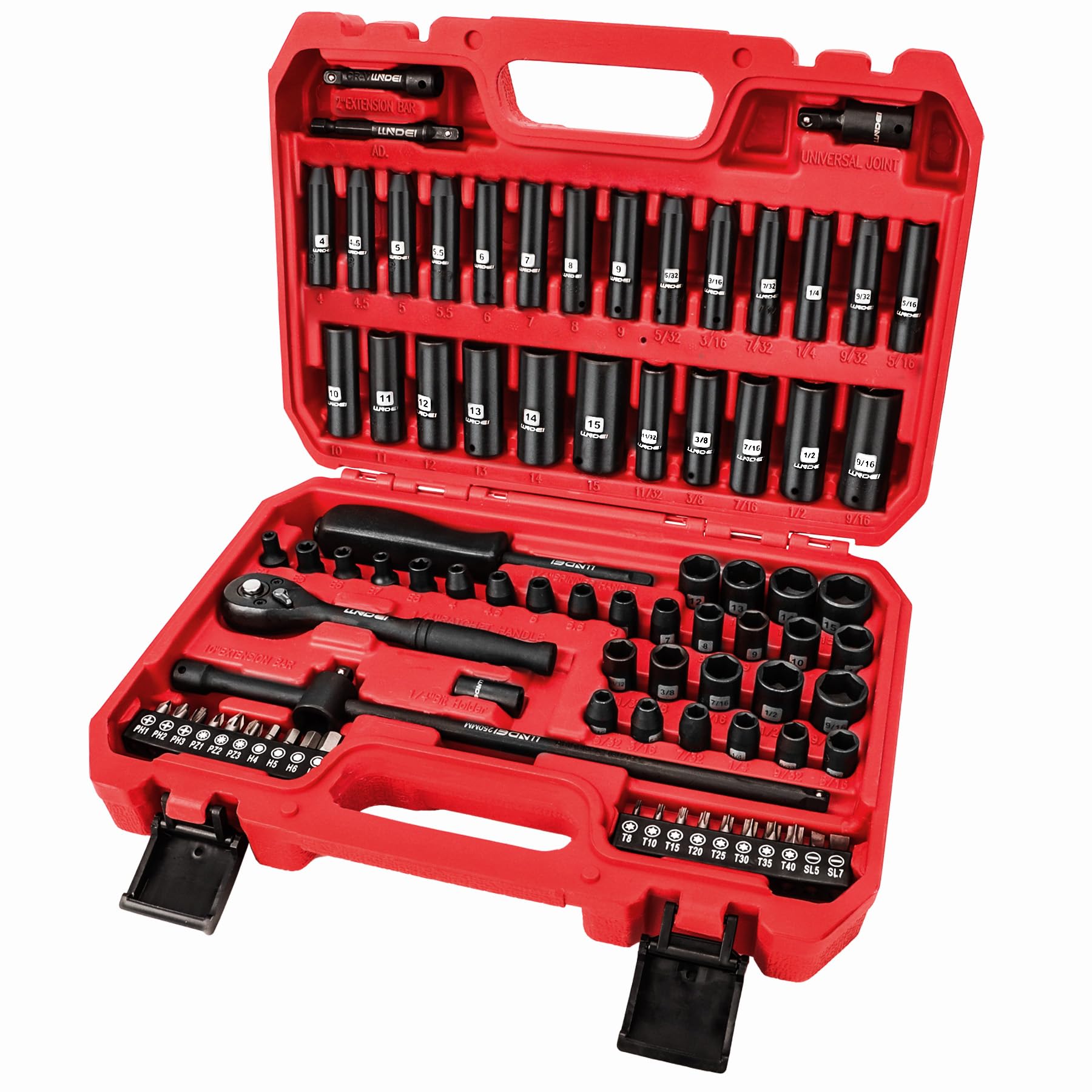 LLNDEI quarter-inch drive socket set in case enhances organized storage.