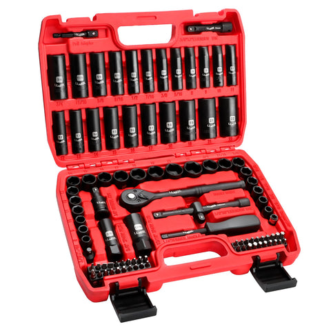 LLNEDL 3/8 drive impact socket set organized in a sturdy case for quick access.