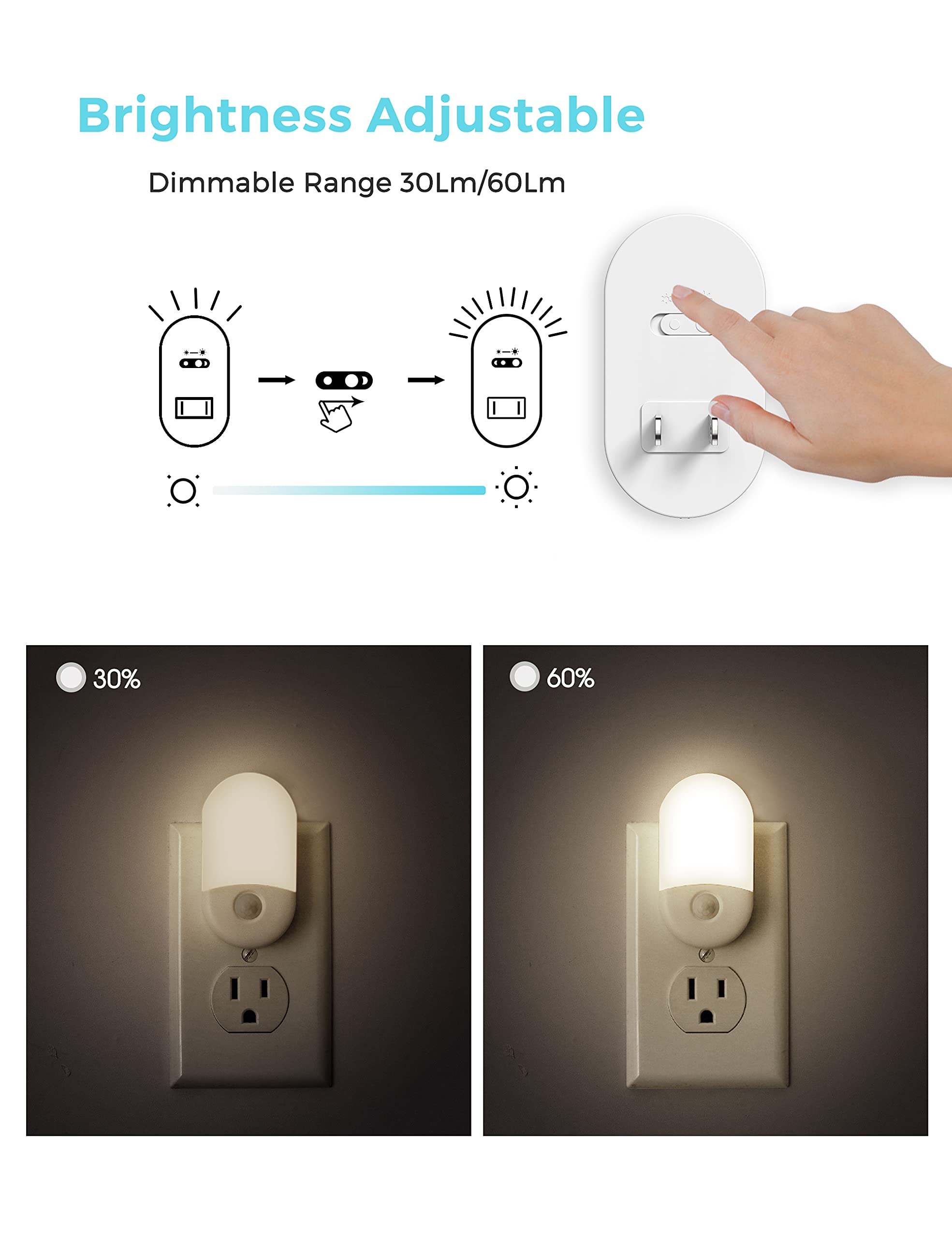 L LOHAS LED dimmable night light with two brightness levels for flexibility.
