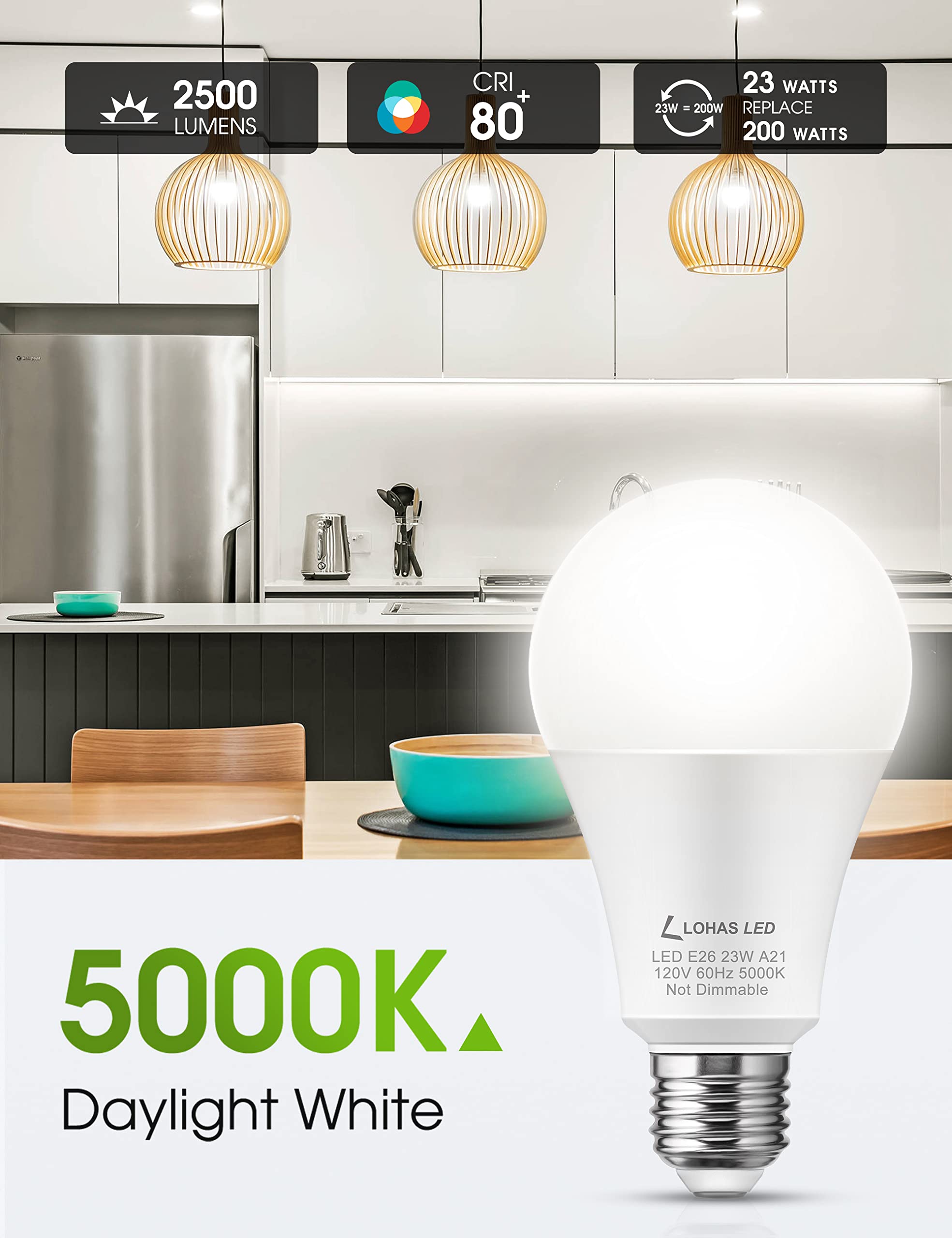 L LOHAS LED energy-saving 23W replaces 150-200W incandescent.